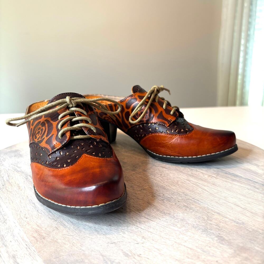 Elite by Corkys Imperial Leather Mule Bohemian Western Embossed Floral Size 7